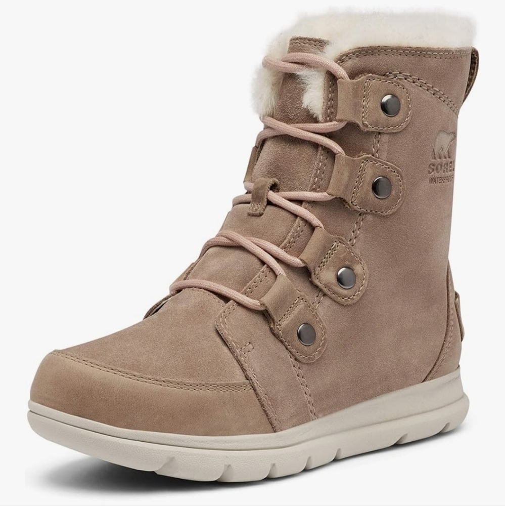 Sorel Women's Taupe Suede Winter Lace-Up Boot with Shearling Collar